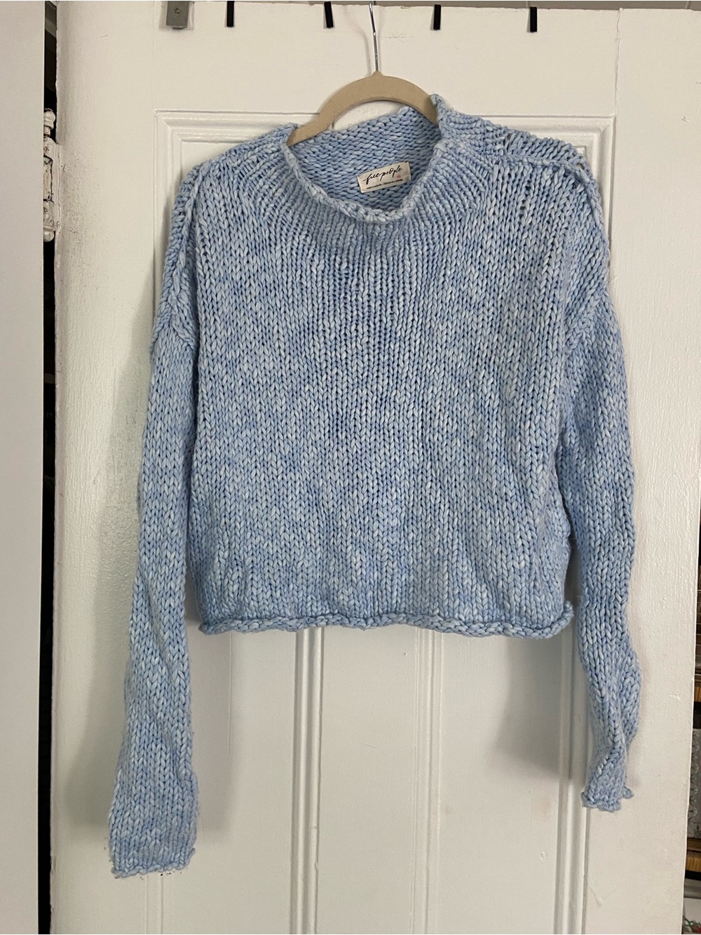 Free People Pale Blue Chunky Crewneck Sweater